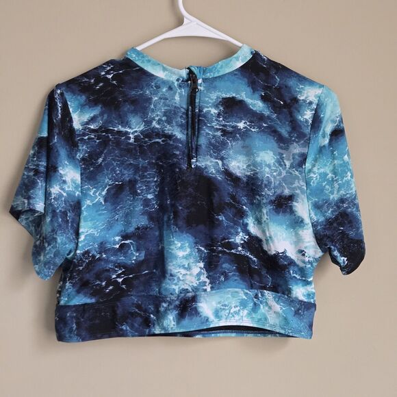 Torrid Cap Sleeve Swim Crop Top Waves Print Women's Plus Size 1 - Picture 2 of 5